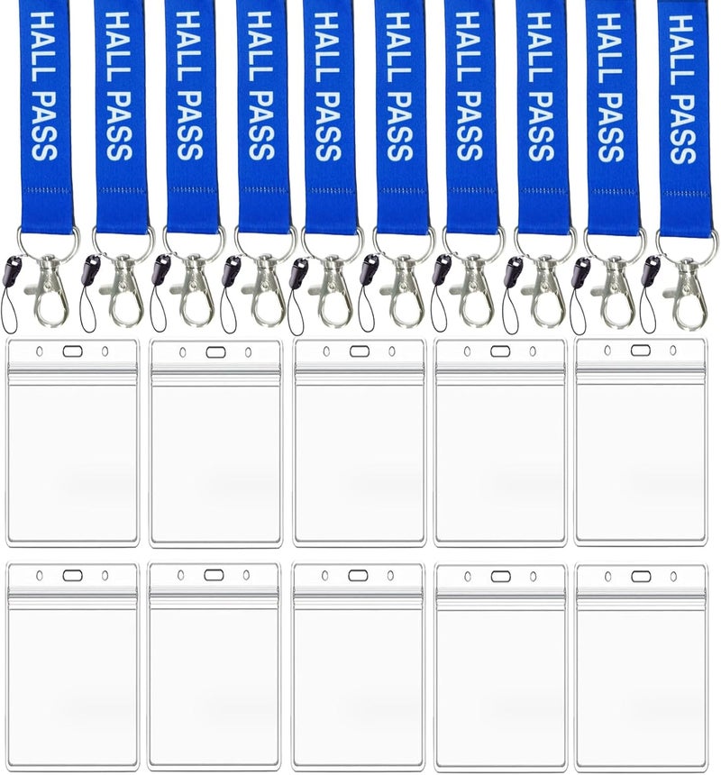 BEMAXYE Hall Pass Lanyards with Card Holders, School Classroom Passes Lanyard Set for Teacher Parents (10 x Blue) - Image 1